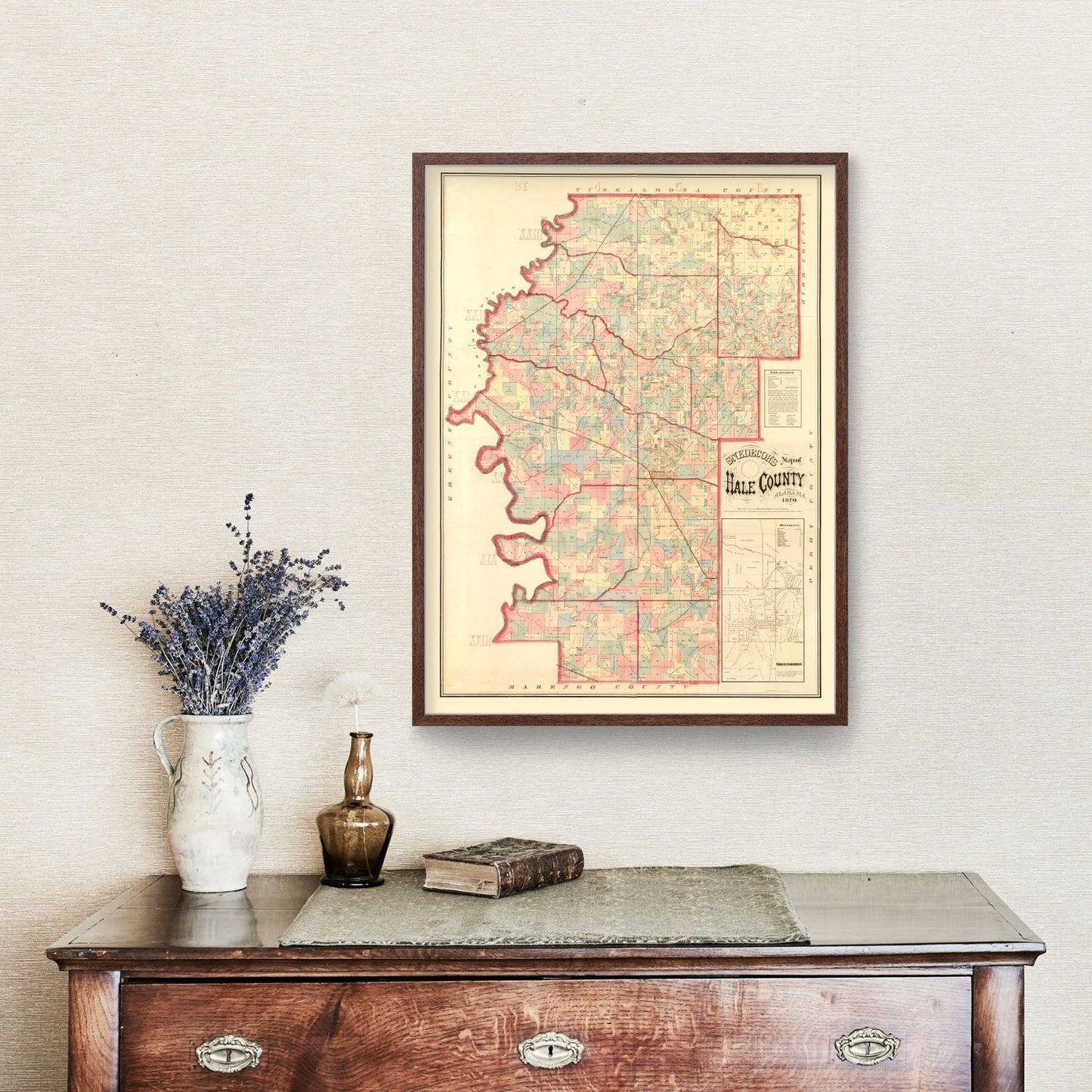 Vintage Map of Hale County, Alabama, 1870
