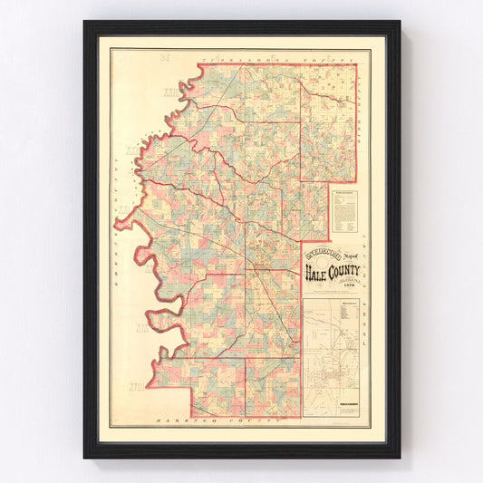 Vintage map of Hale County, Alabama, 1870