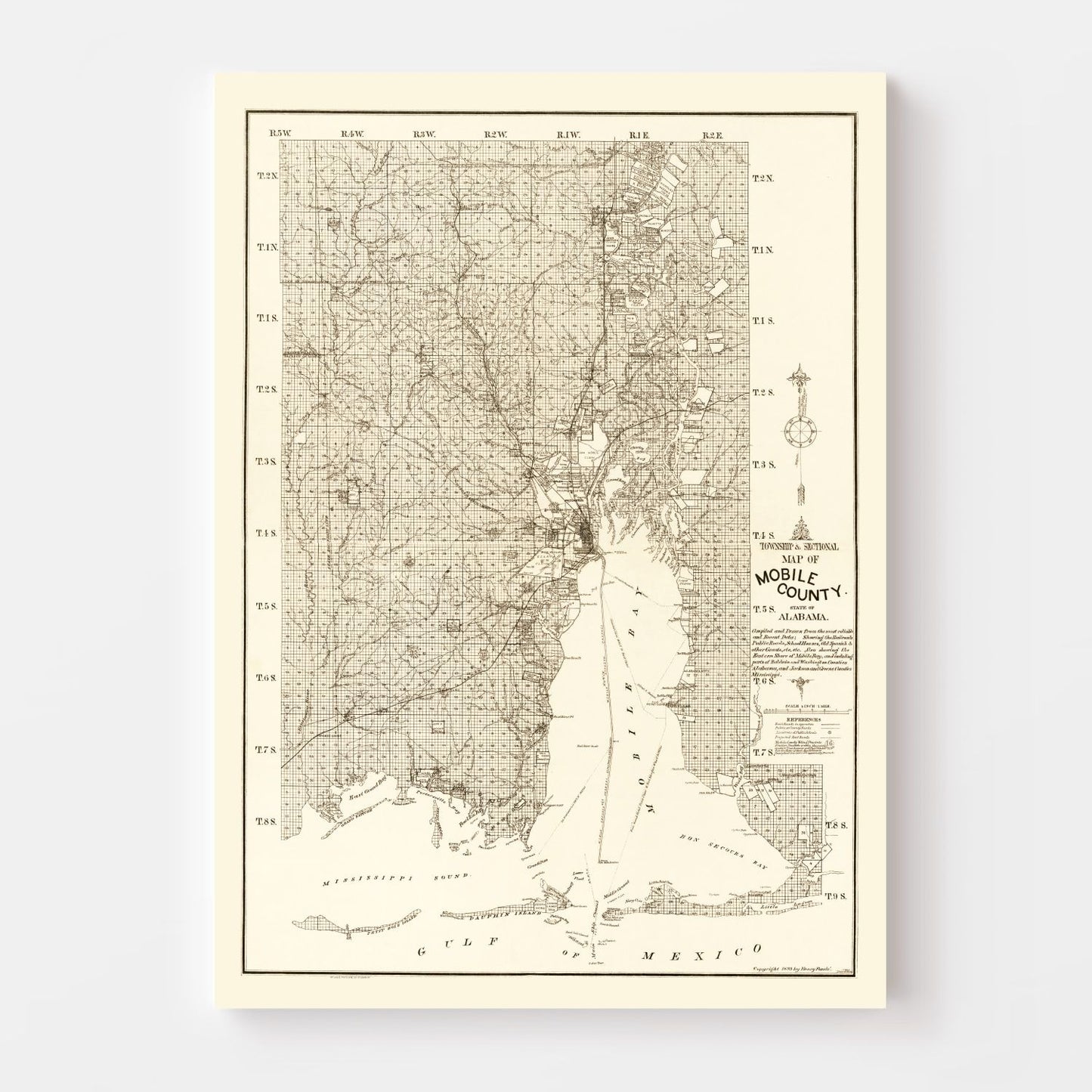 Vintage Map of Mobile County, Alabama, 1895