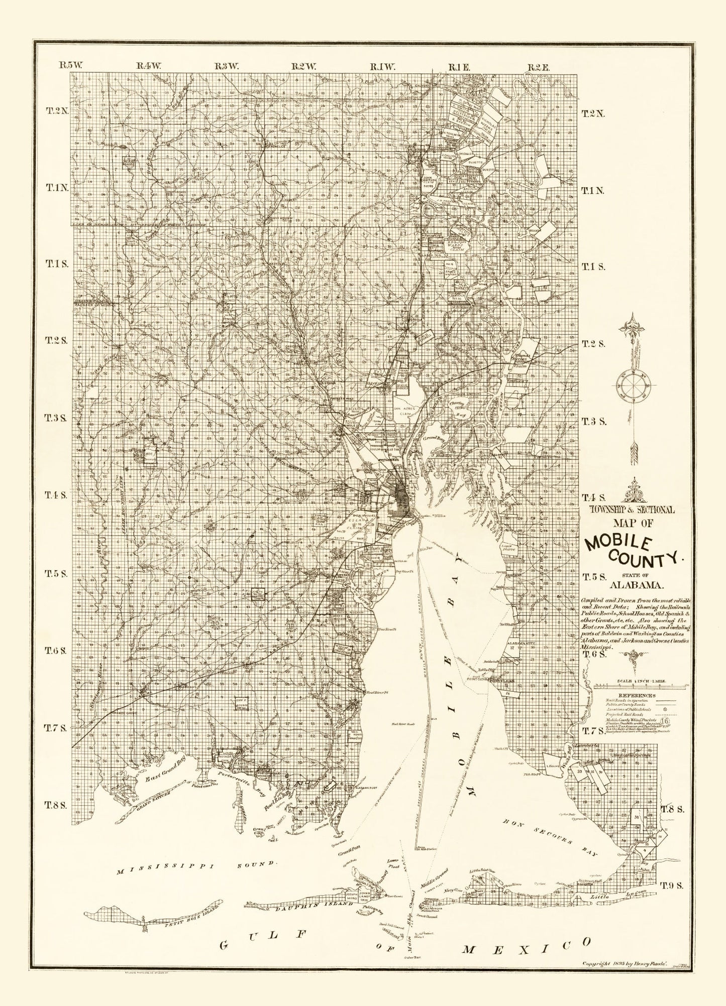Vintage Map of Mobile County, Alabama, 1895