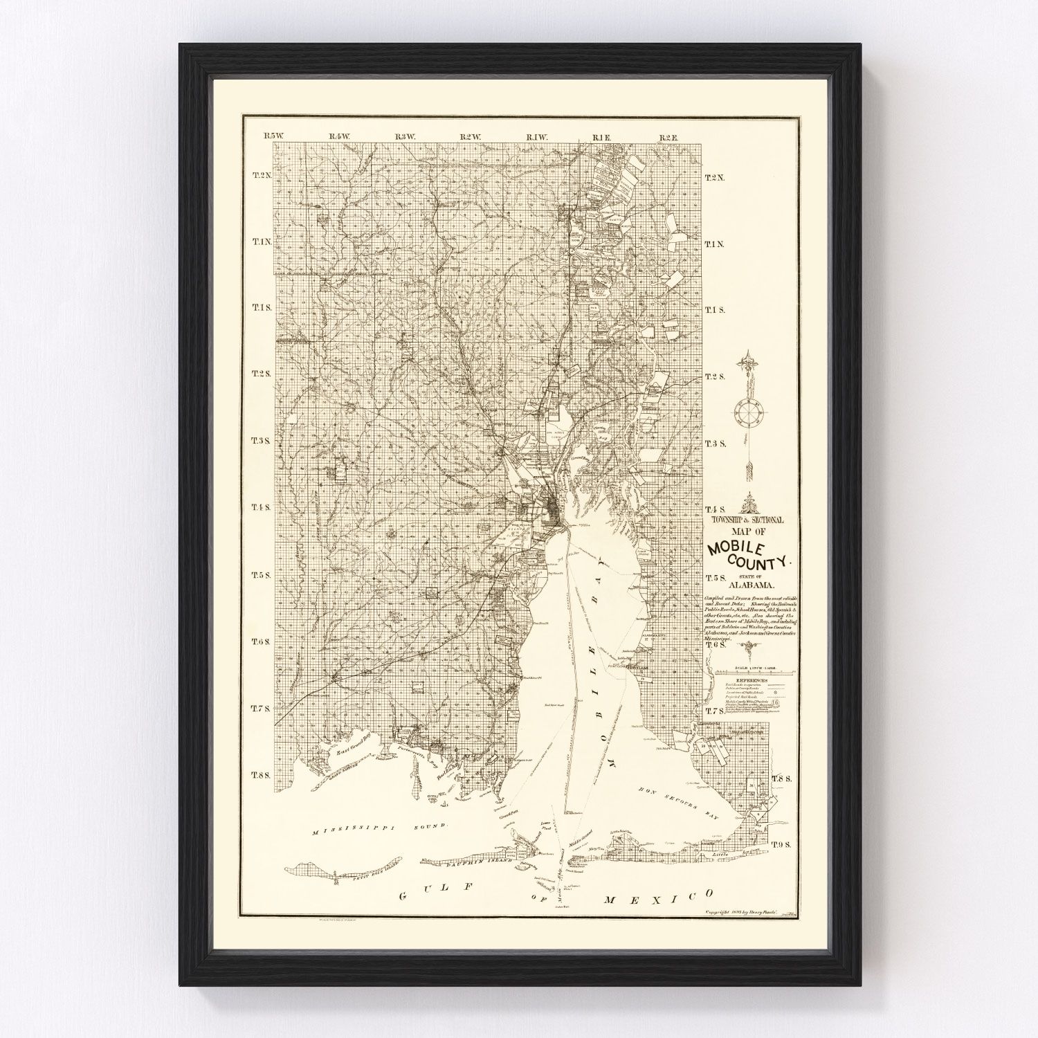 Vintage map of Mobile County, Alabama, 1895