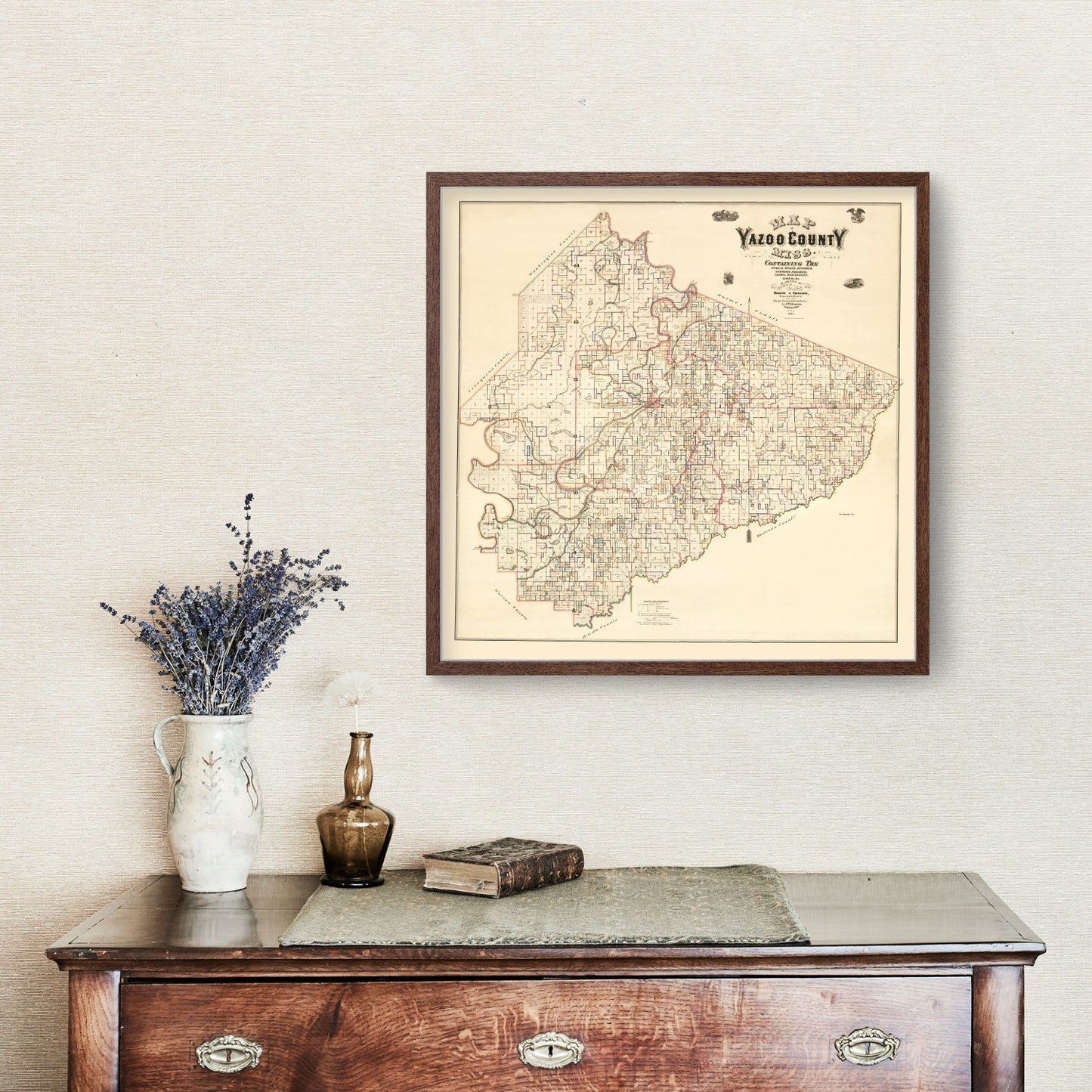 Vintage Map of Yazoo County, Mississippi, 1874