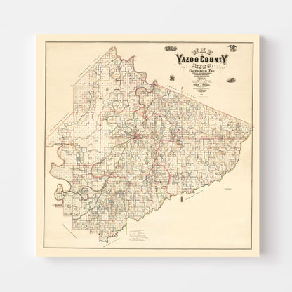 Vintage Map of Yazoo County, Mississippi, 1874