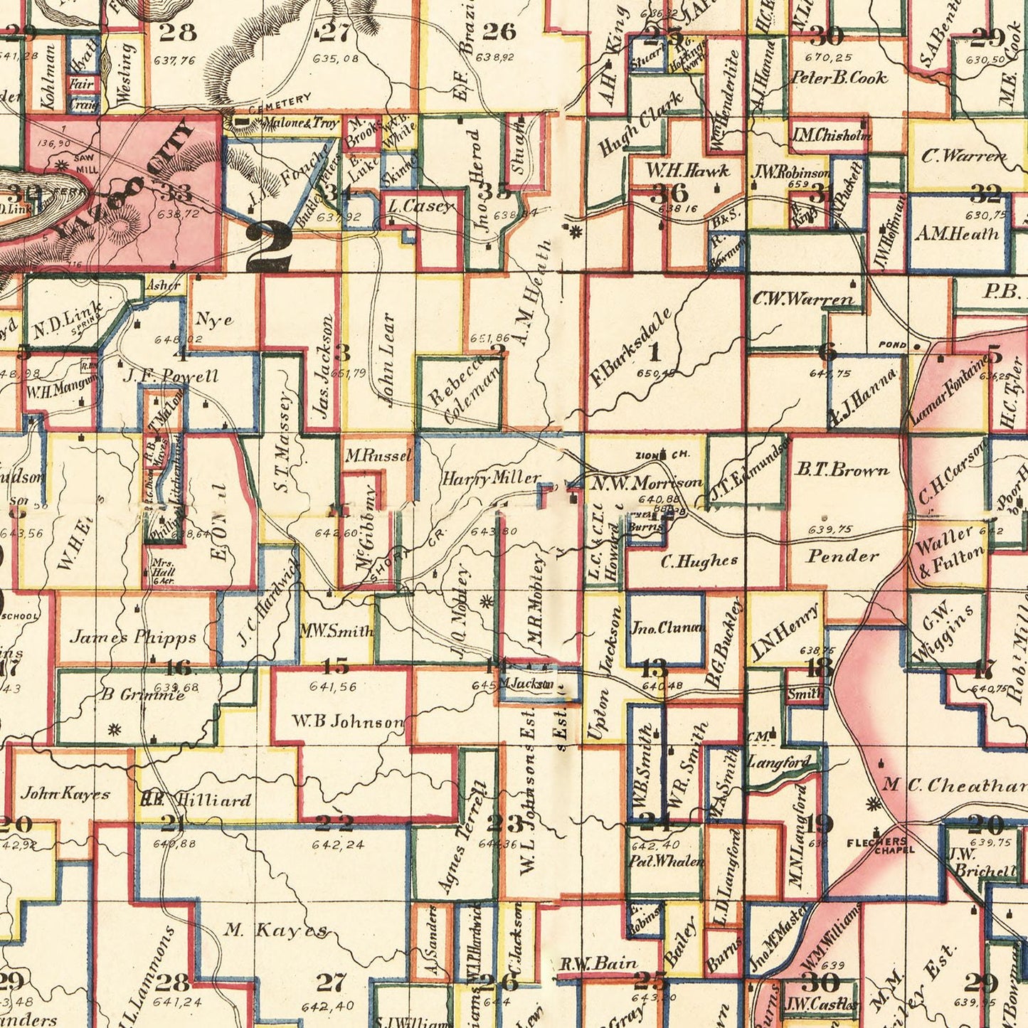 Vintage Map of Yazoo County, Mississippi, 1874
