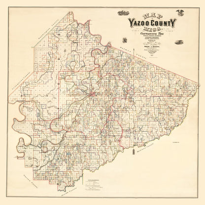 Vintage Map of Yazoo County, Mississippi, 1874