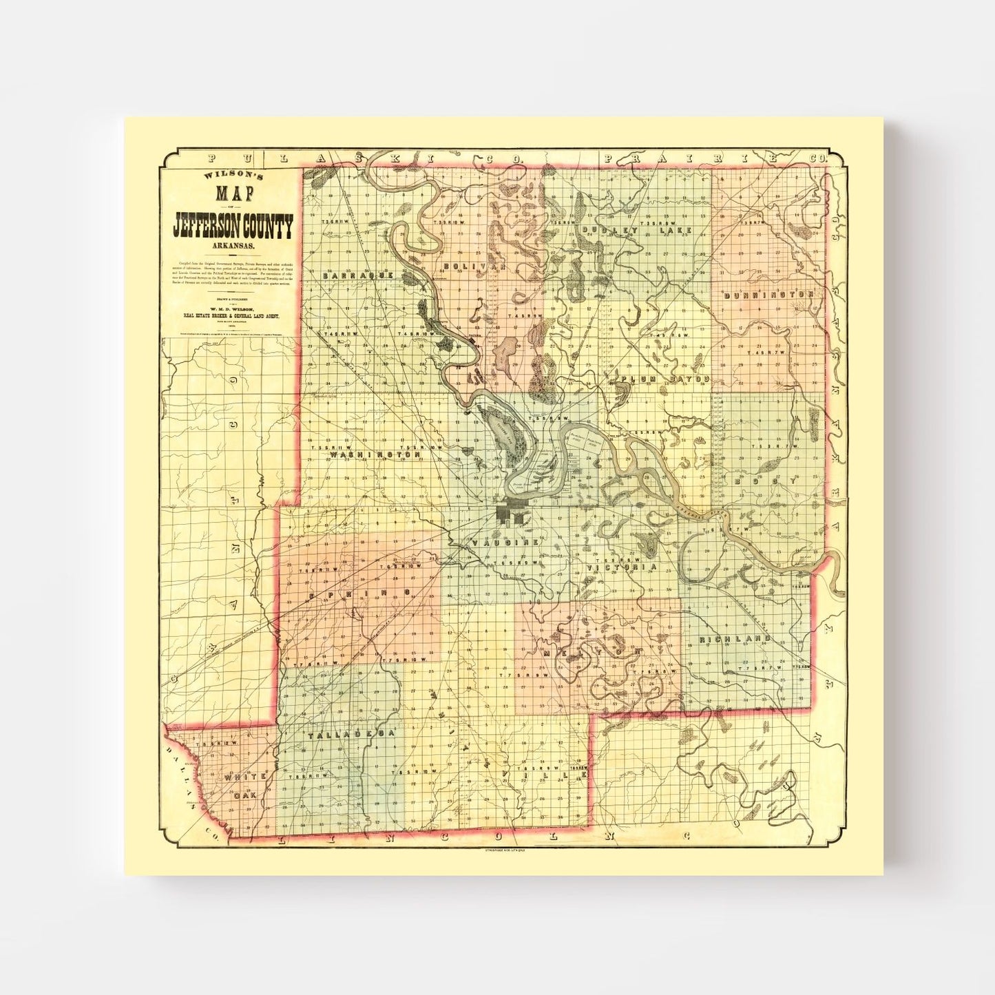 Vintage Map of Jefferson County, Arkansas, 1872