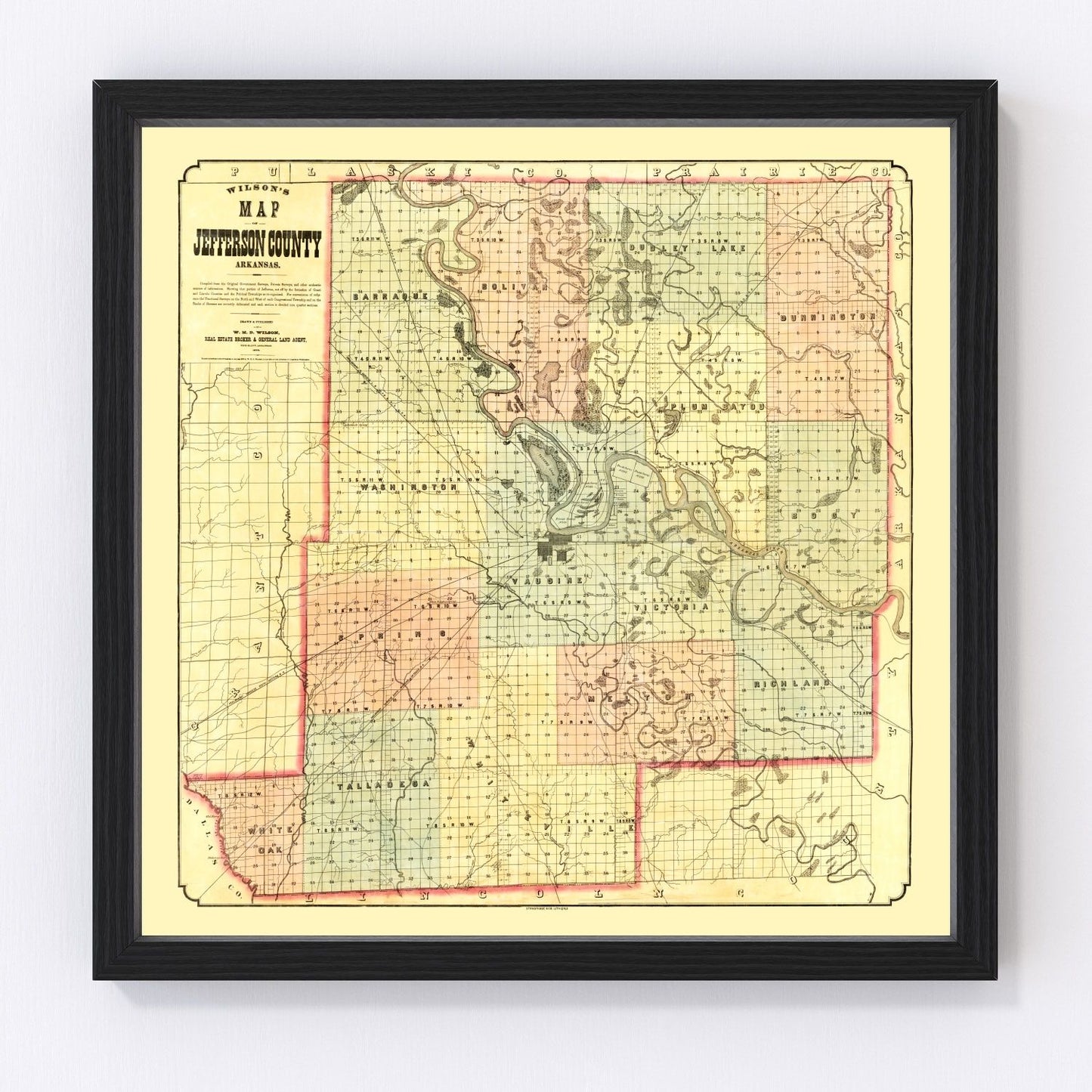 Vintage map of Jefferson County, Arkansas, 1872