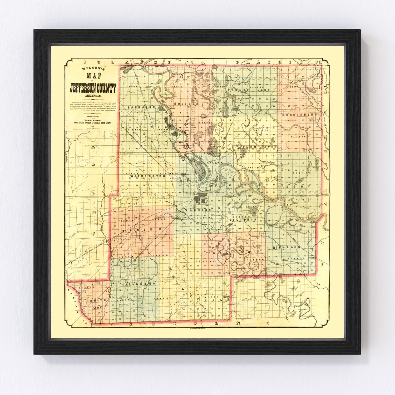 Vintage map of Jefferson County, Arkansas, 1872