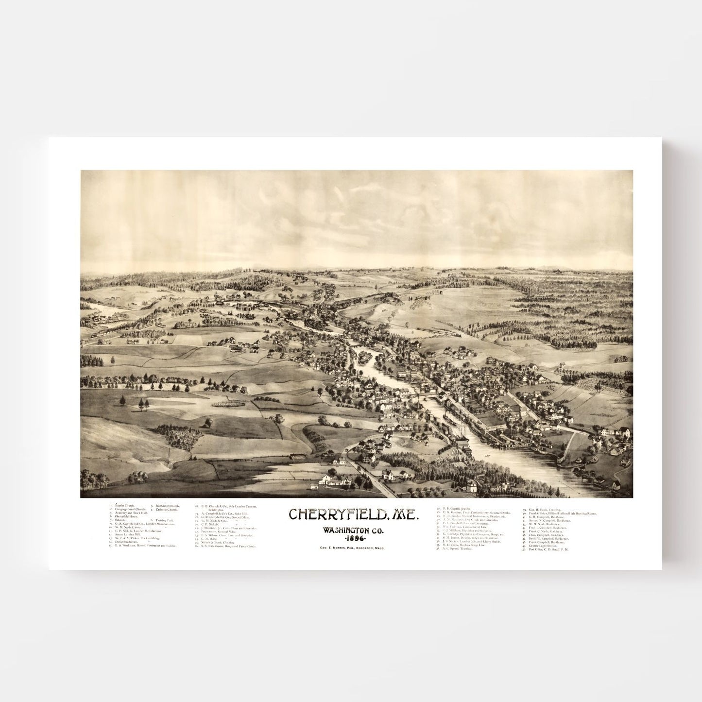 Vintage Map of Cherryfield, Maine, 1896