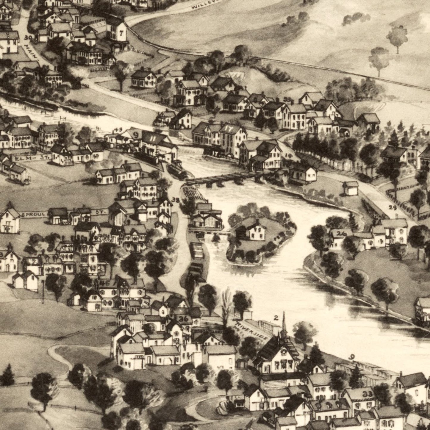 Vintage Map of Cherryfield, Maine, 1896