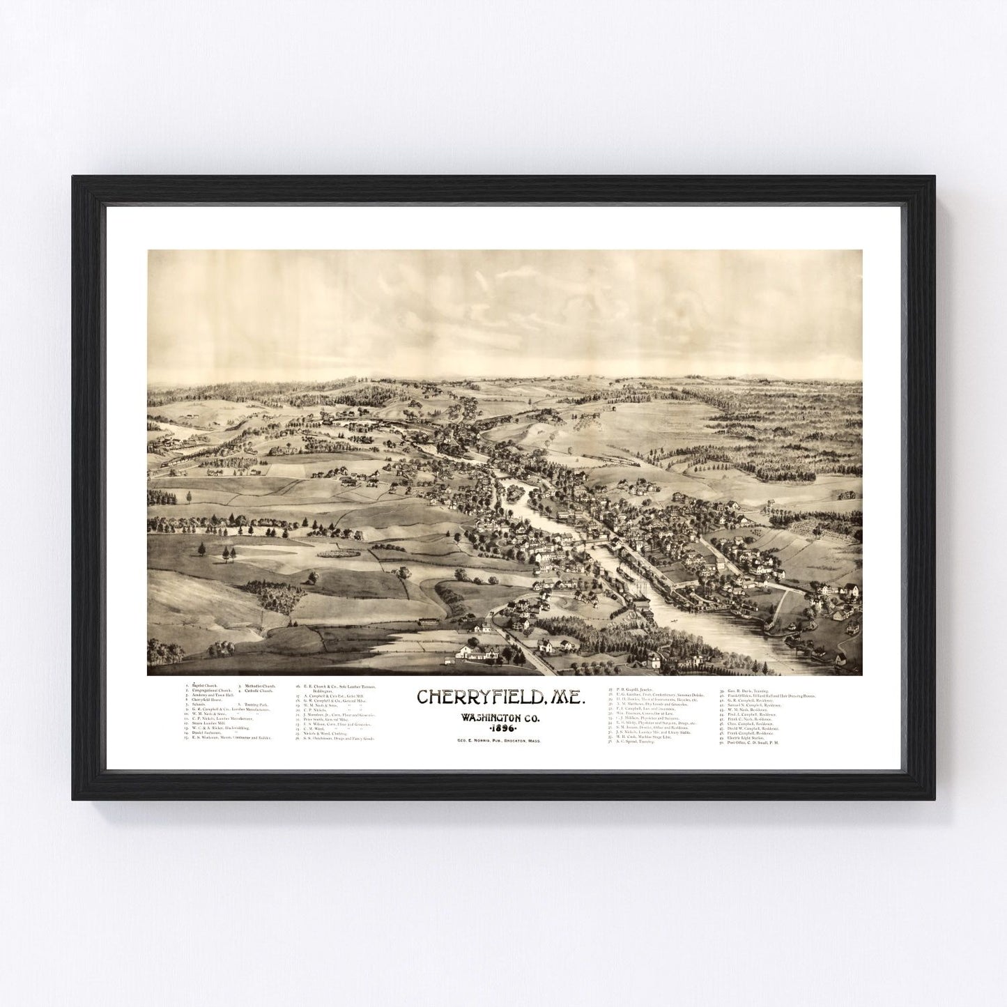 Vintage map of Cherryfield, Washington County, Maine, 1896, digitally restored print