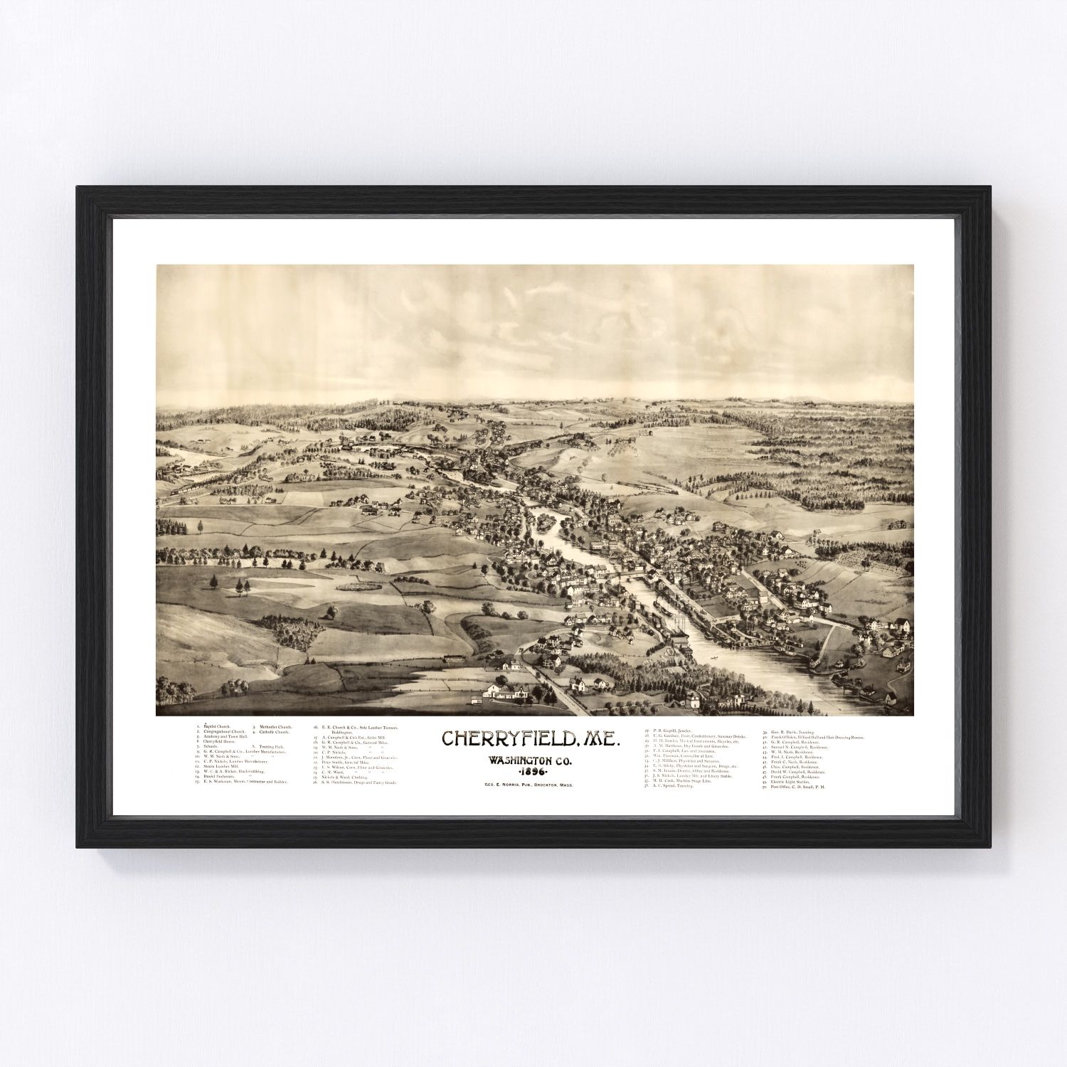 Vintage map of Cherryfield, Washington County, Maine, 1896, digitally restored print