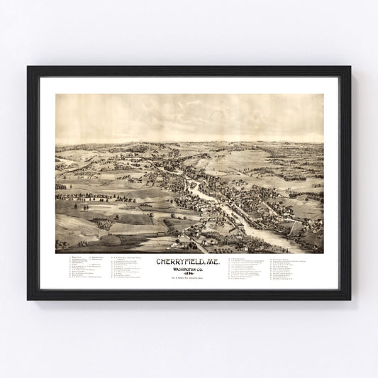 Vintage map of Cherryfield, Washington County, Maine, 1896, digitally restored print
