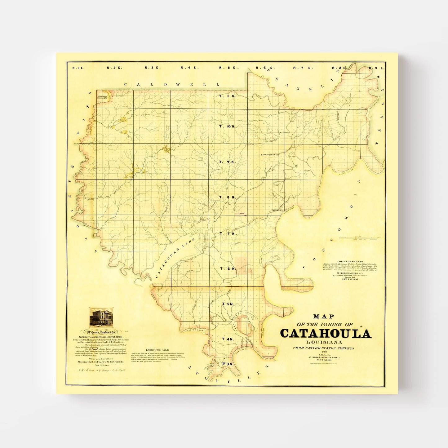 Vintage Map of Catahoula Parish, Louisiana, 1860