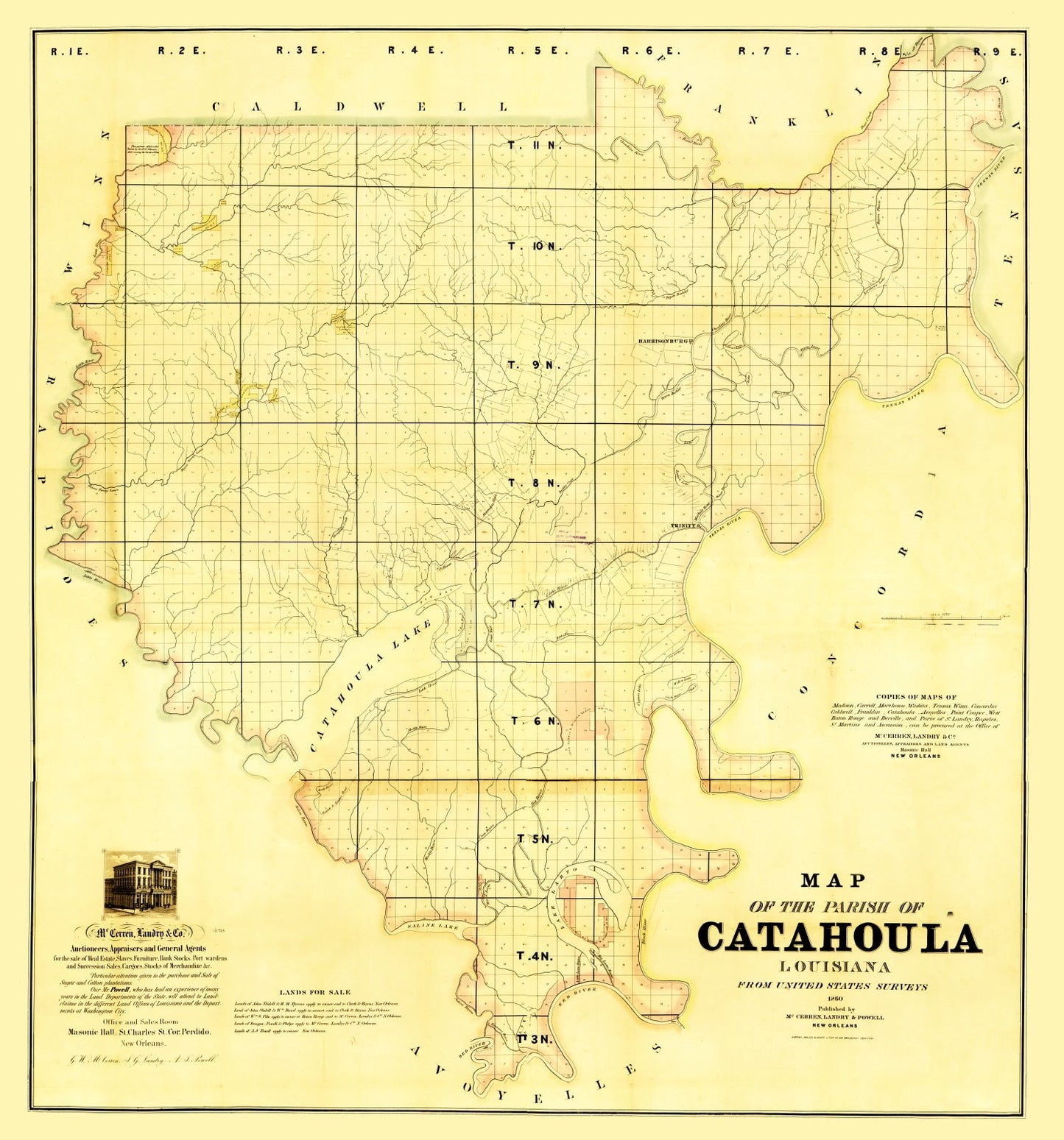 Vintage Map of Catahoula Parish, Louisiana, 1860