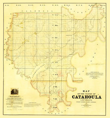 Vintage Map of Catahoula Parish, Louisiana, 1860