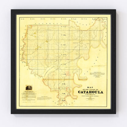 Vintage map of Catahoula Parish, Louisiana, 1860, restored vintage wall art print