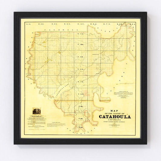 Vintage map of Catahoula Parish, Louisiana, 1860, restored vintage wall art print