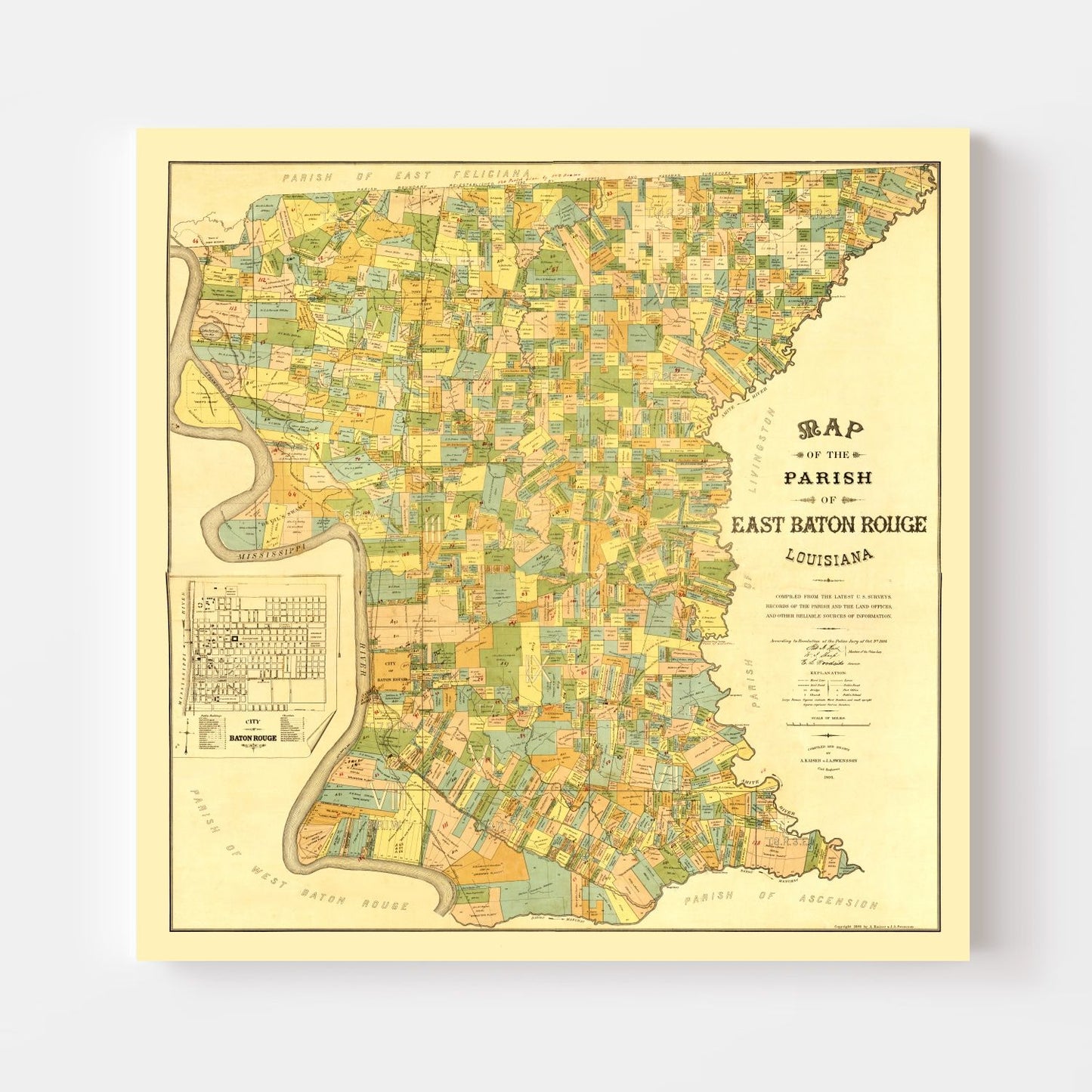 Vintage Map of East Baton Rouge Parish, Louisiana, 1895