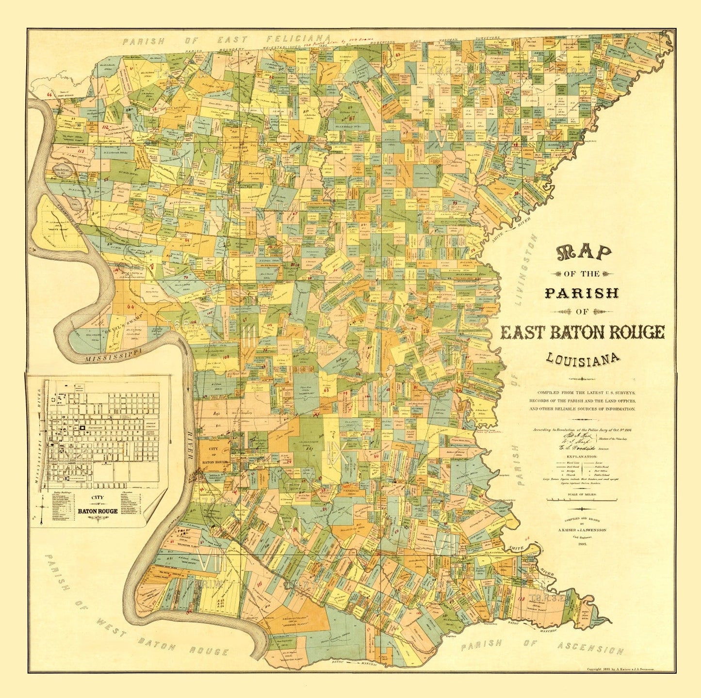 Vintage Map of East Baton Rouge Parish, Louisiana, 1895