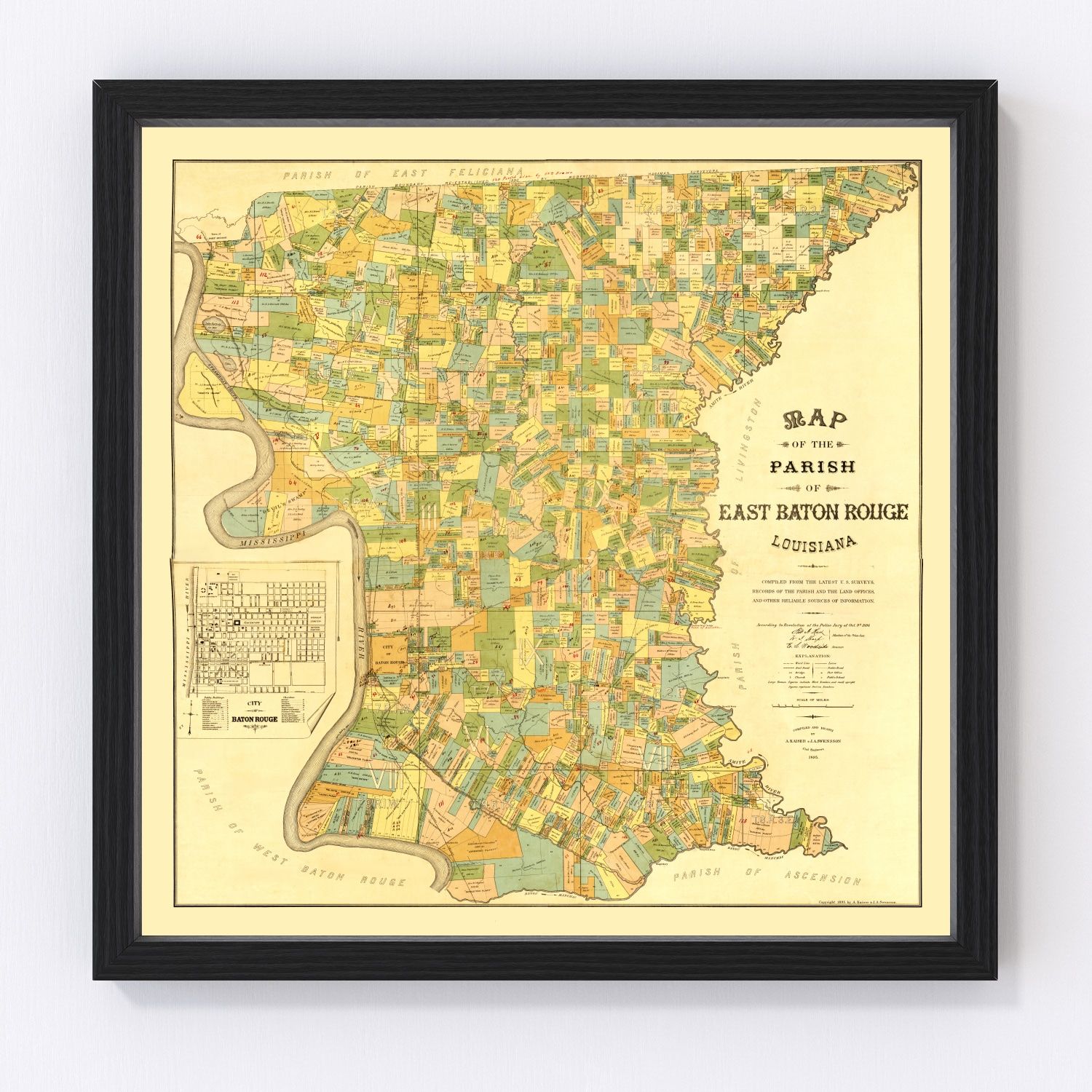 Vintage map of East Baton Rouge Parish, Louisiana, 1895