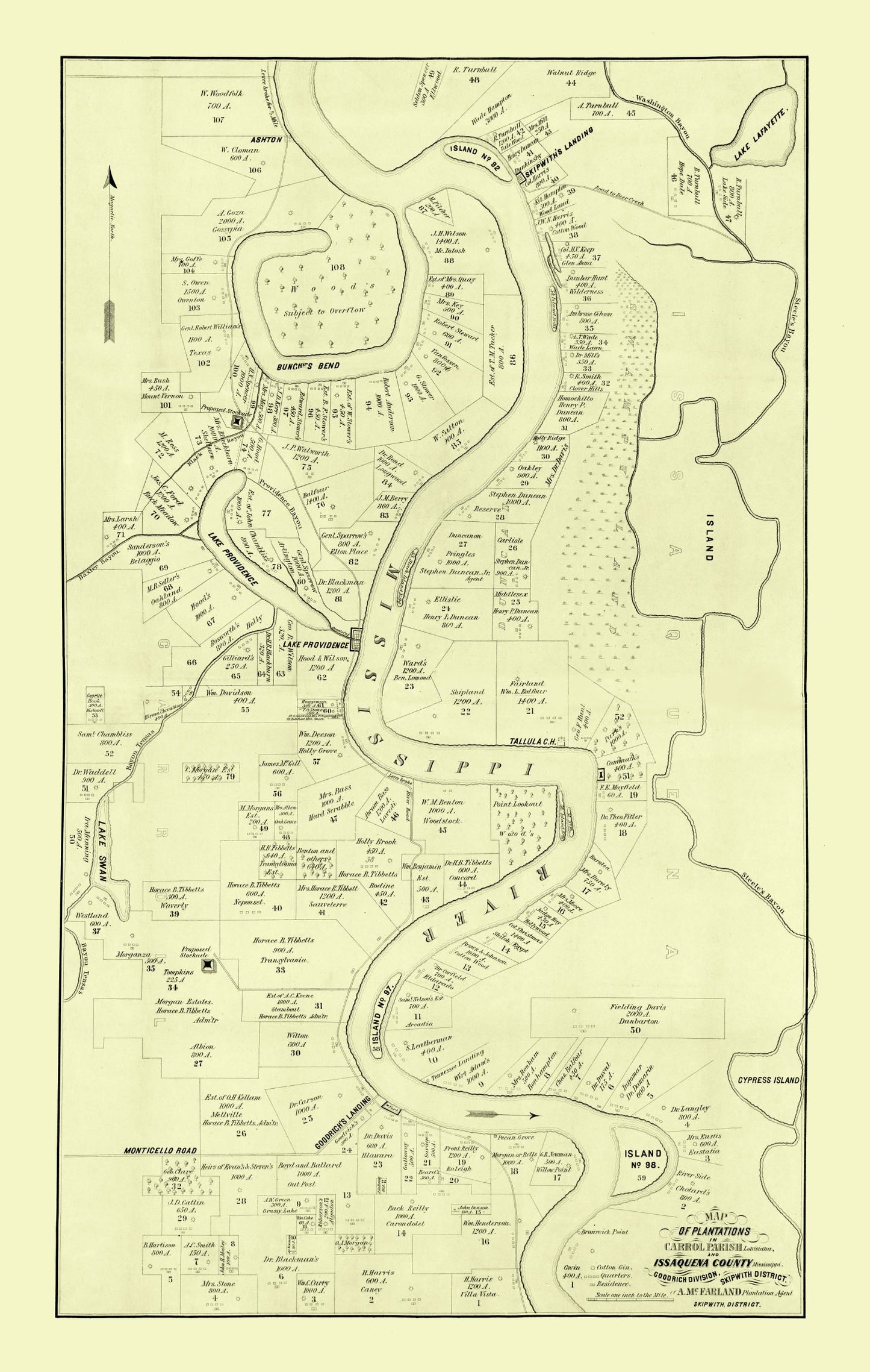Vintage Map of Carroll Parish, Louisiana, 1860