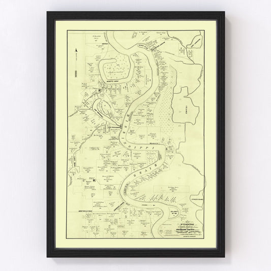 Vintage map of Carroll Parish, Louisiana, 1860, restored vintage wall art print