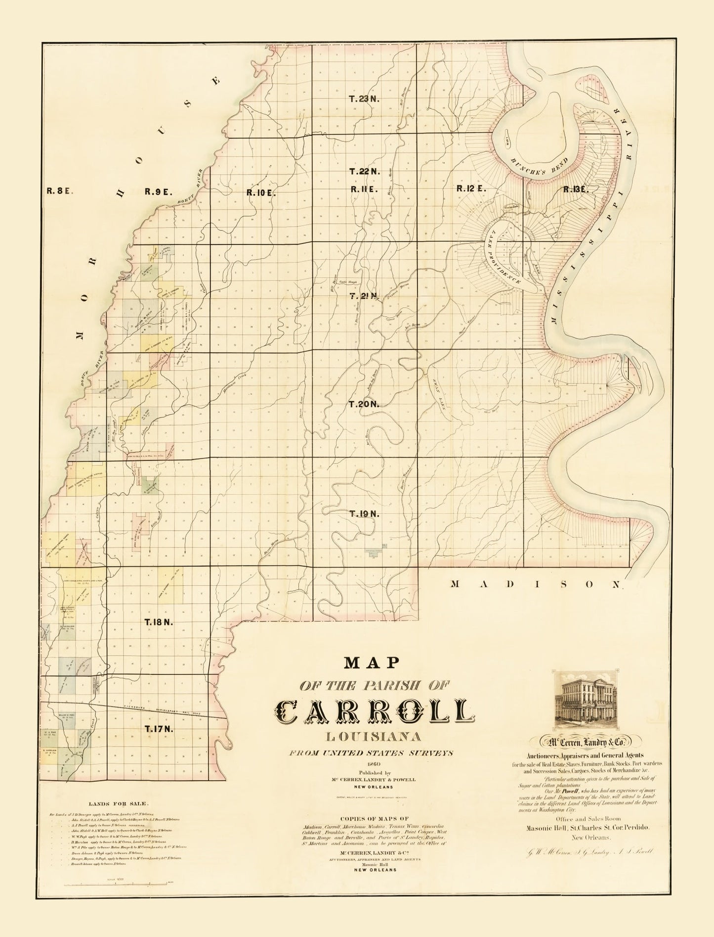 Vintage Map of Carroll Parish, Louisiana, 1860 Wall Art