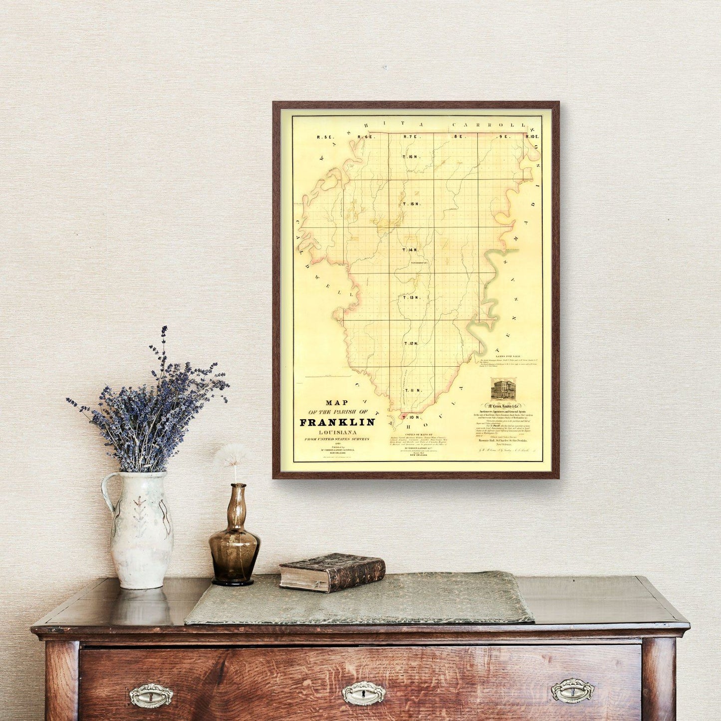Vintage Map of Franklin Parish, Louisiana, 1860