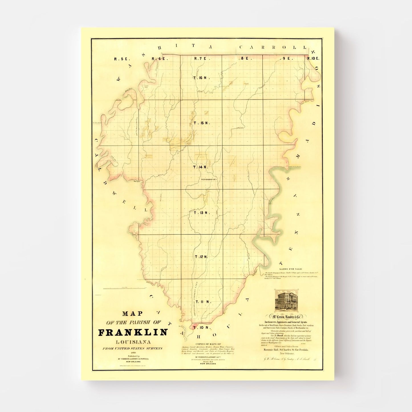Vintage Map of Franklin Parish, Louisiana, 1860