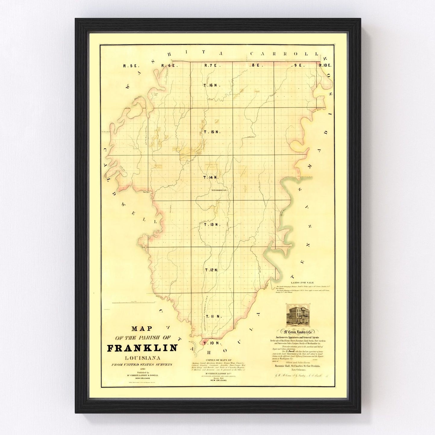vintage map of Franklin Parish, Louisiana, 1860