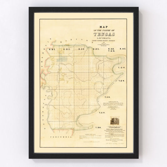 vintage map of Tensas Parish, Louisiana, 1860