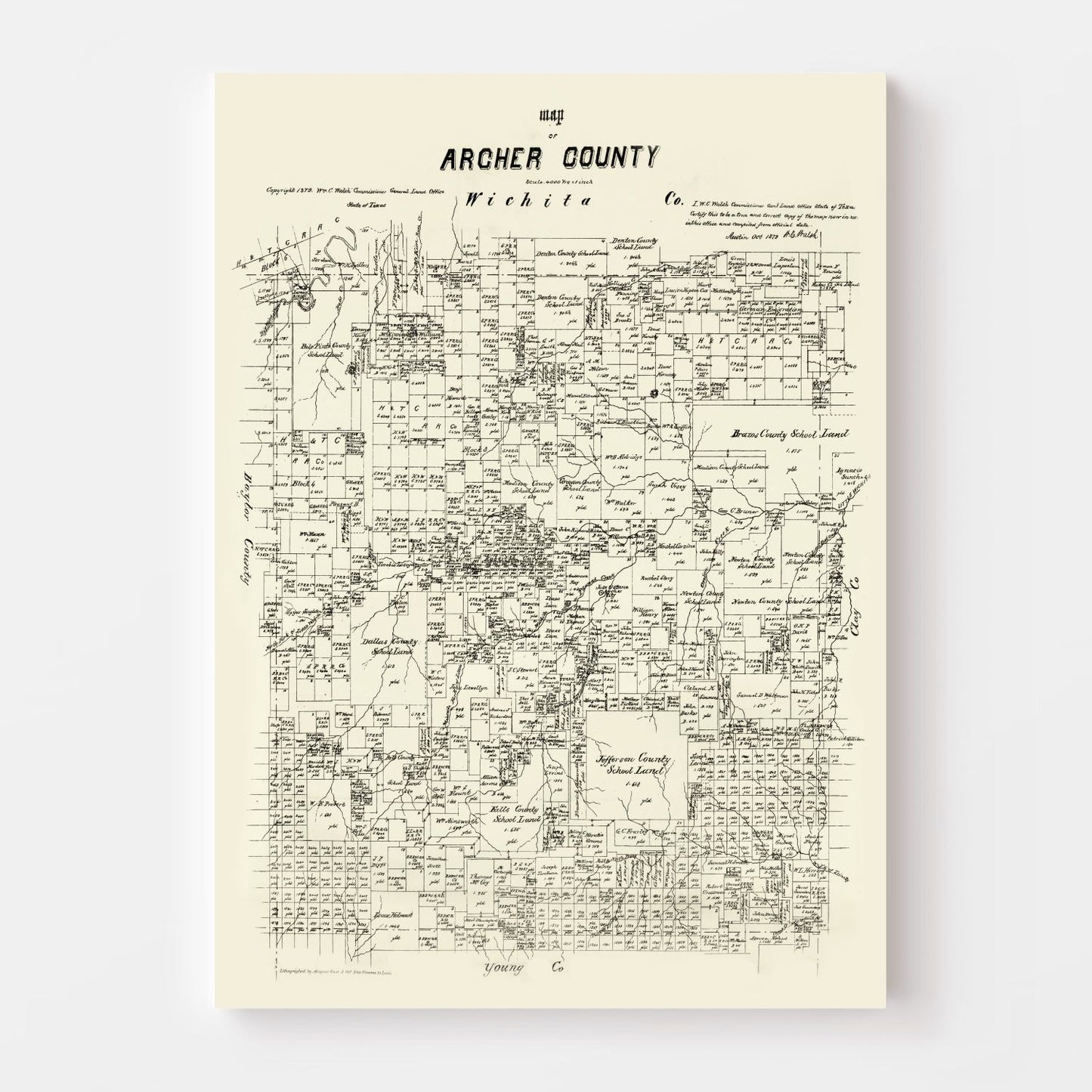 Vintage Map of Archer County, Texas, 1879