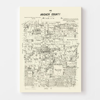 Vintage Map of Archer County, Texas, 1879