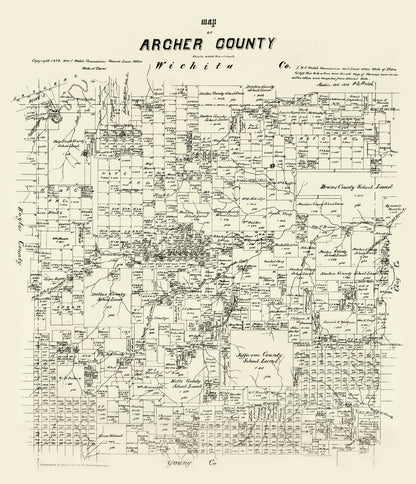 Vintage Map of Archer County, Texas, 1879