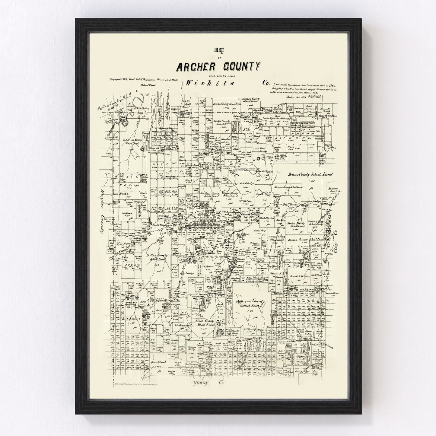 vintage map of Archer County, Texas, 1879