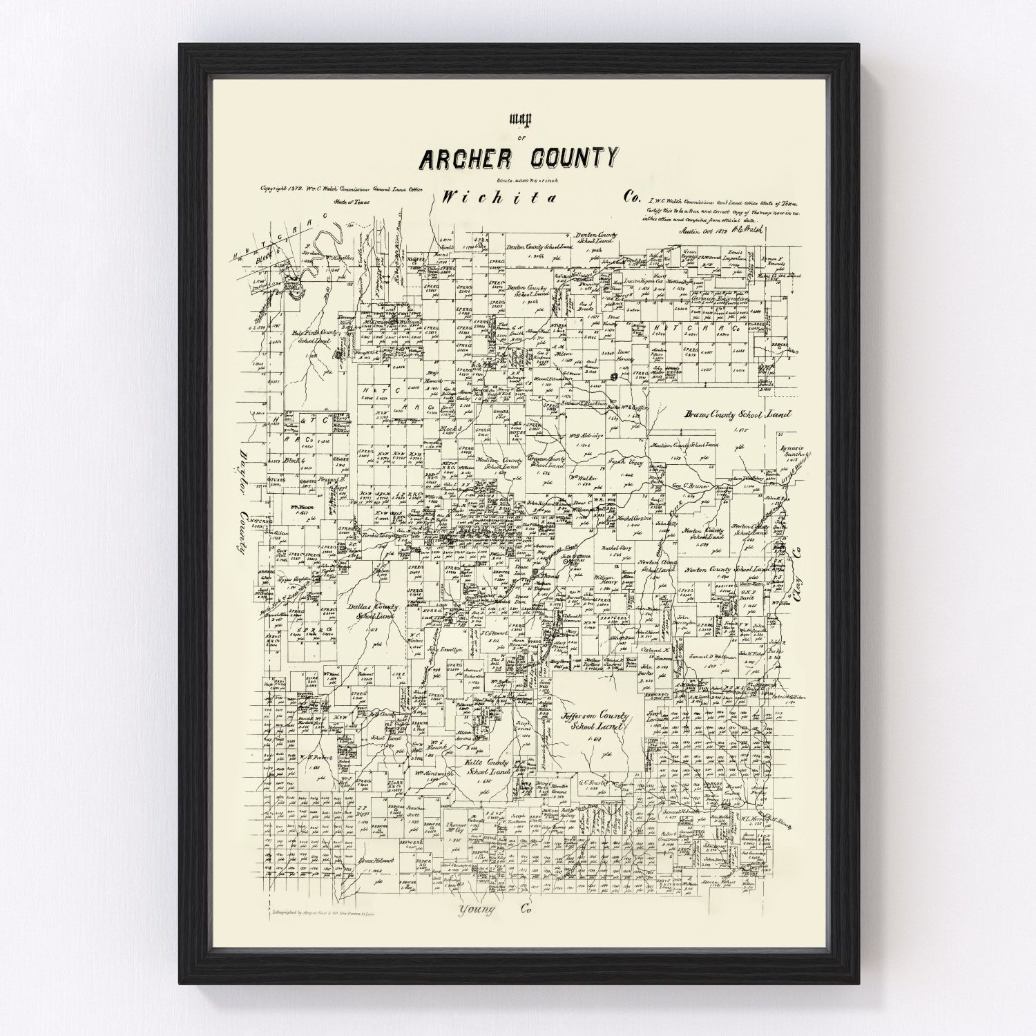 vintage map of Archer County, Texas, 1879