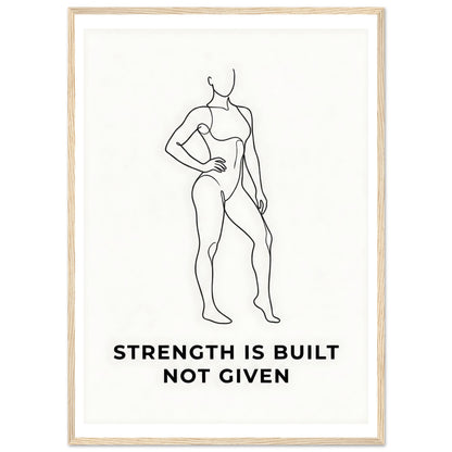 Women Fitness Poster - Strength Is Built Not Given - 20x25 cm / 8x10″ - White frame / Ready-to-hang - Sparkycare