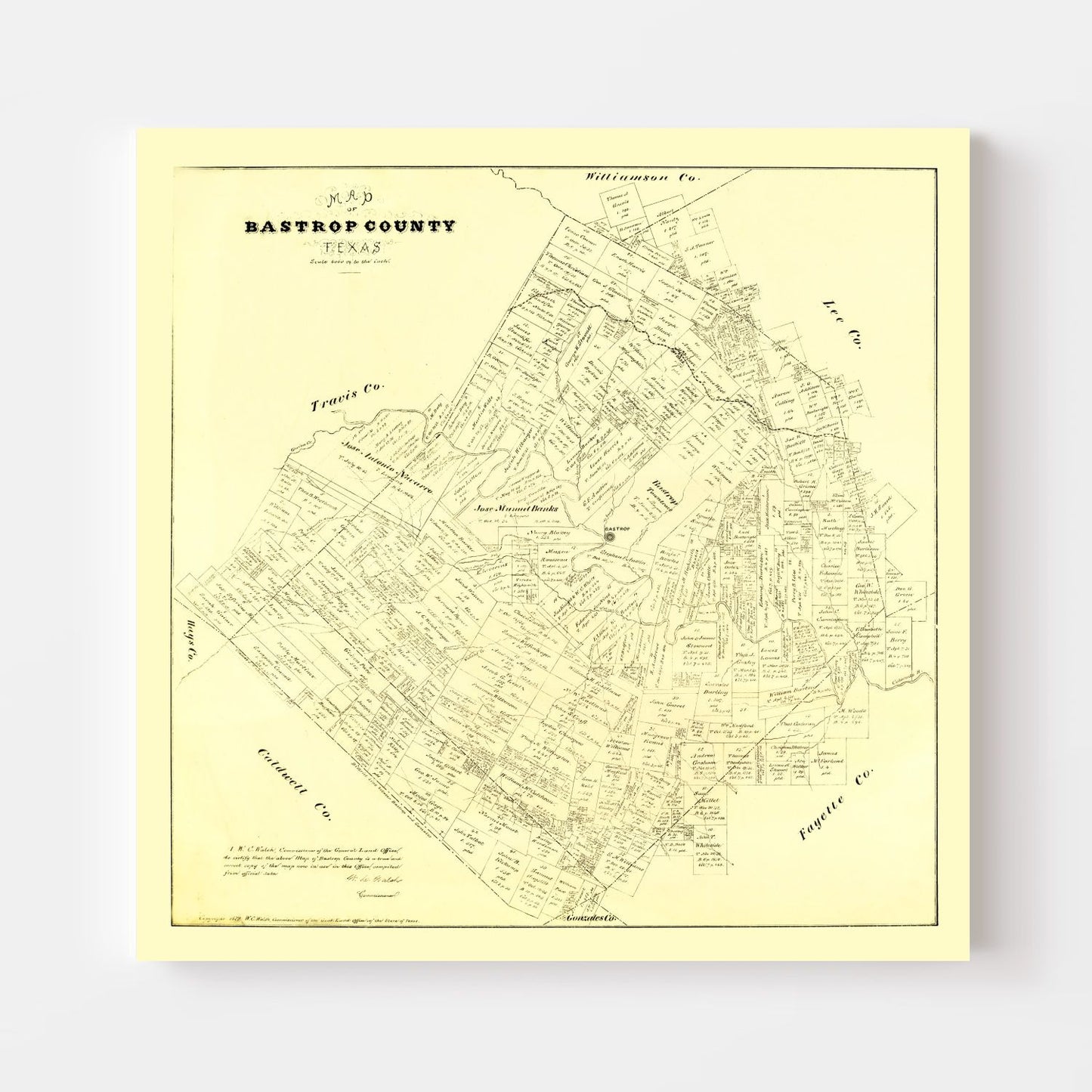 Vintage Map of Bastrop County, Texas, 1879