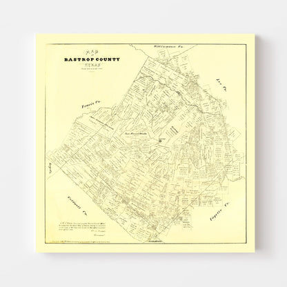 Vintage Map of Bastrop County, Texas, 1879