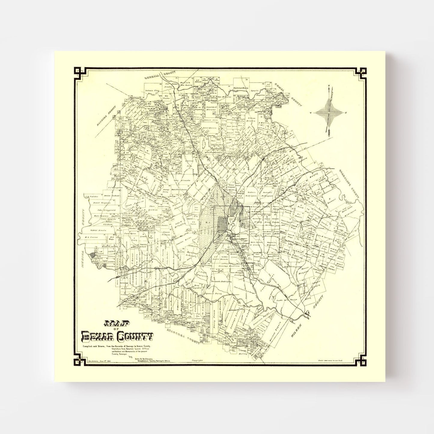 Vintage Map of Bexar County, Texas, 1887