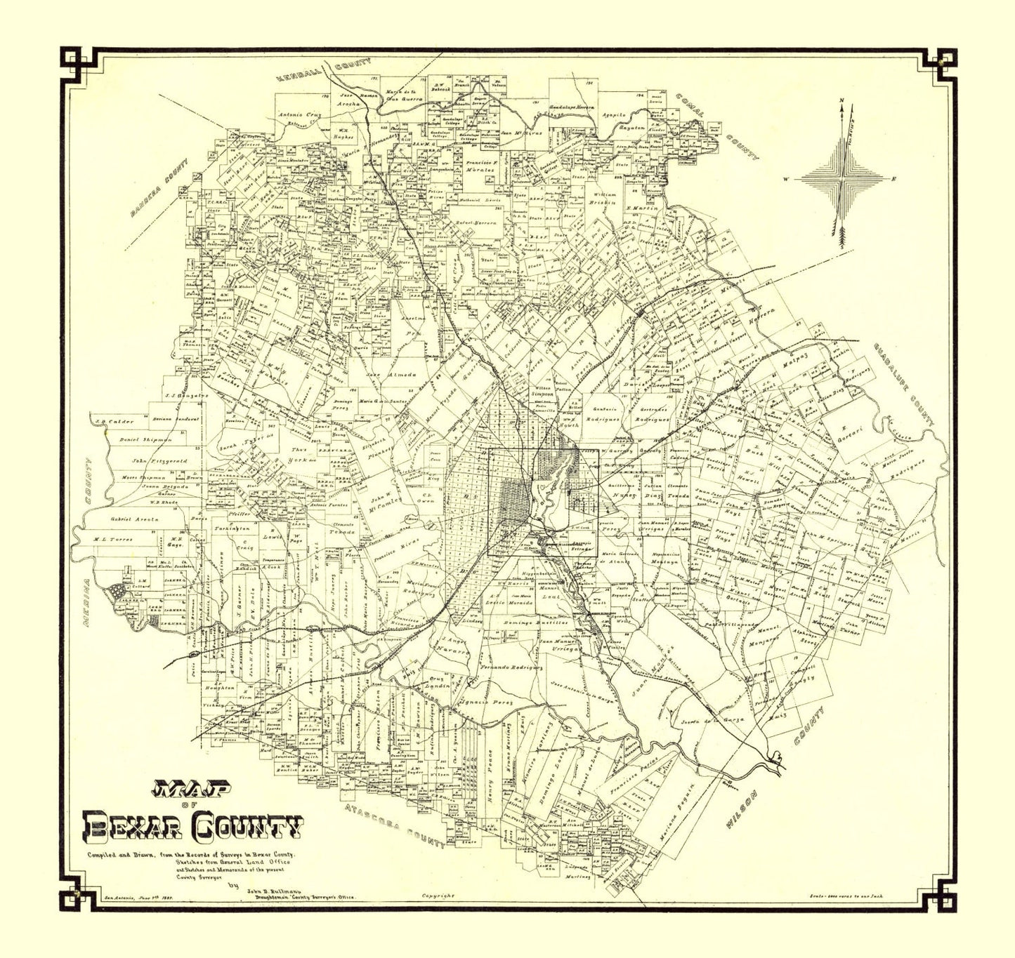 Vintage Map of Bexar County, Texas, 1887