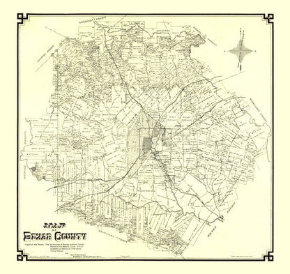 Vintage Map of Bexar County, Texas, 1887