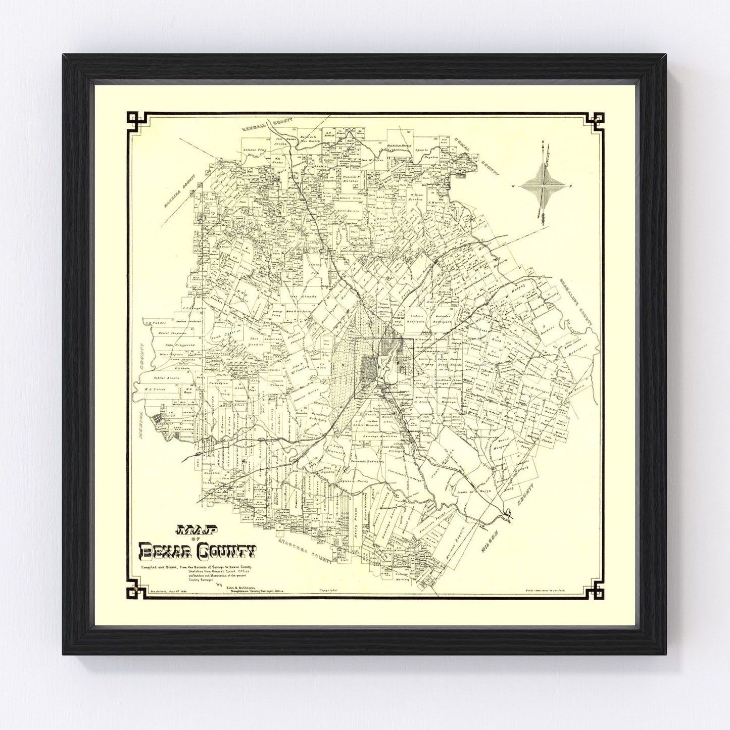 Vintage map of Bexar County, Texas, 1887