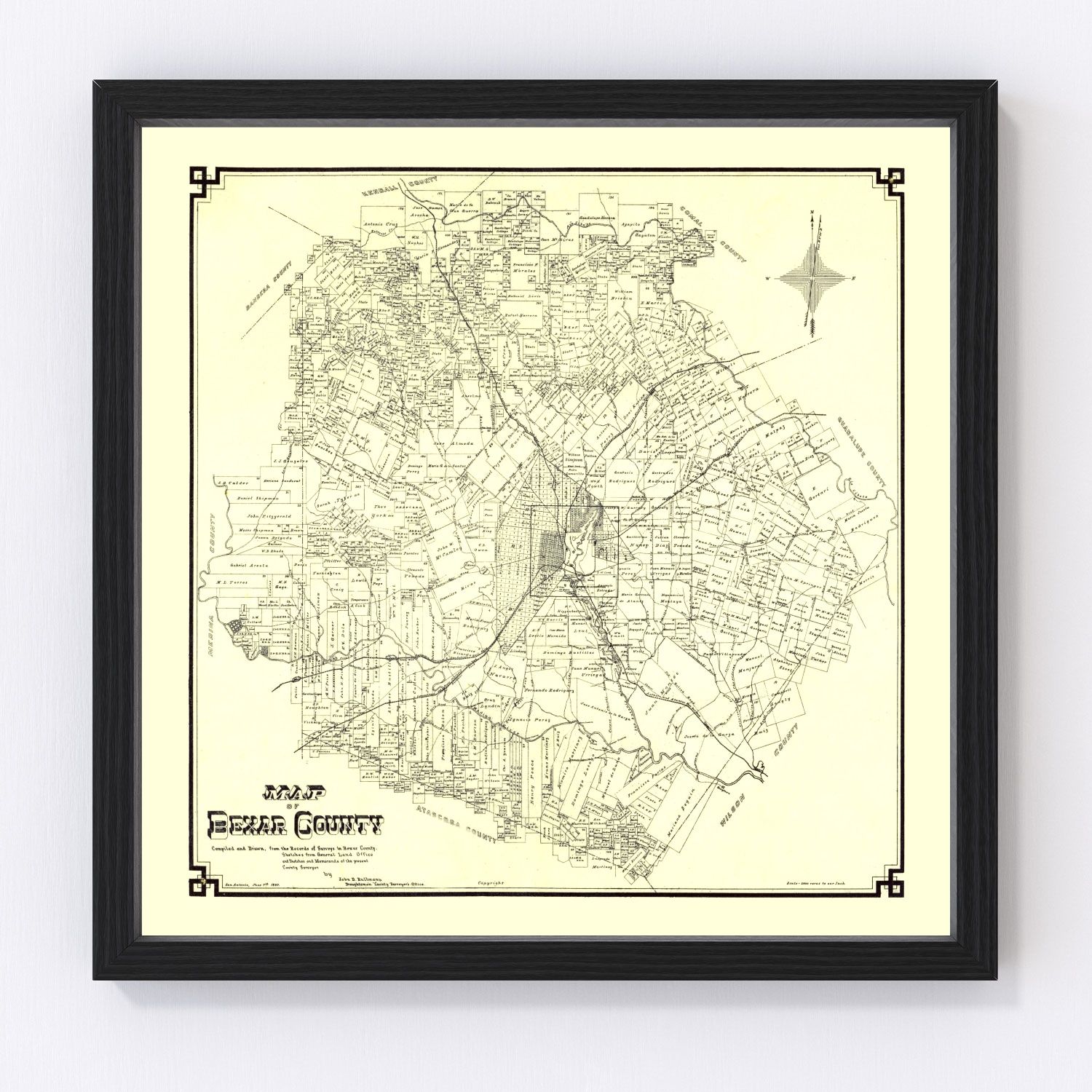 Vintage map of Bexar County, Texas, 1887