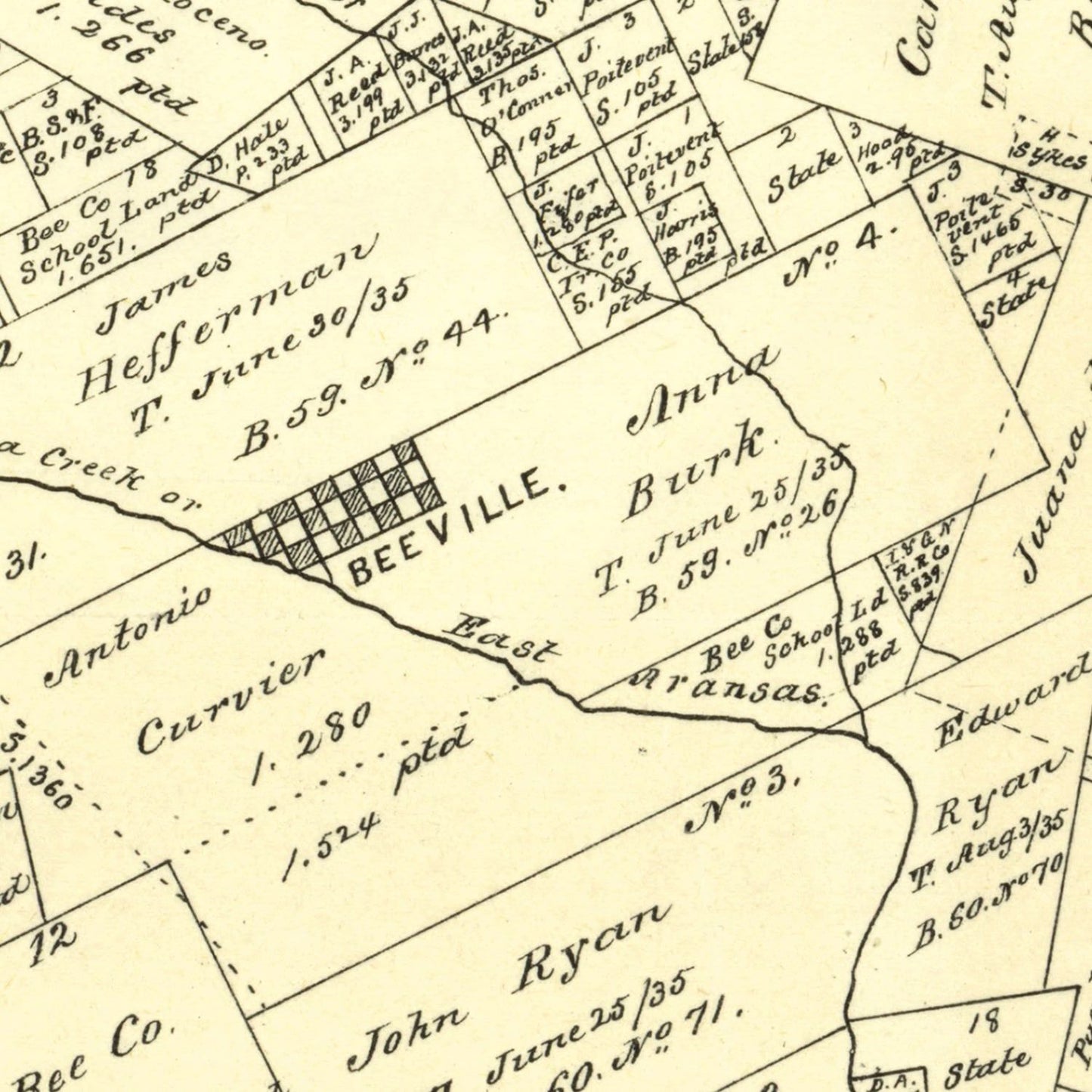 Vintage Map of Bee County, Texas, 1879