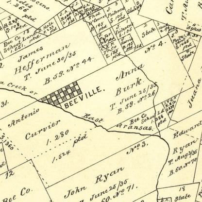 Vintage Map of Bee County, Texas, 1879