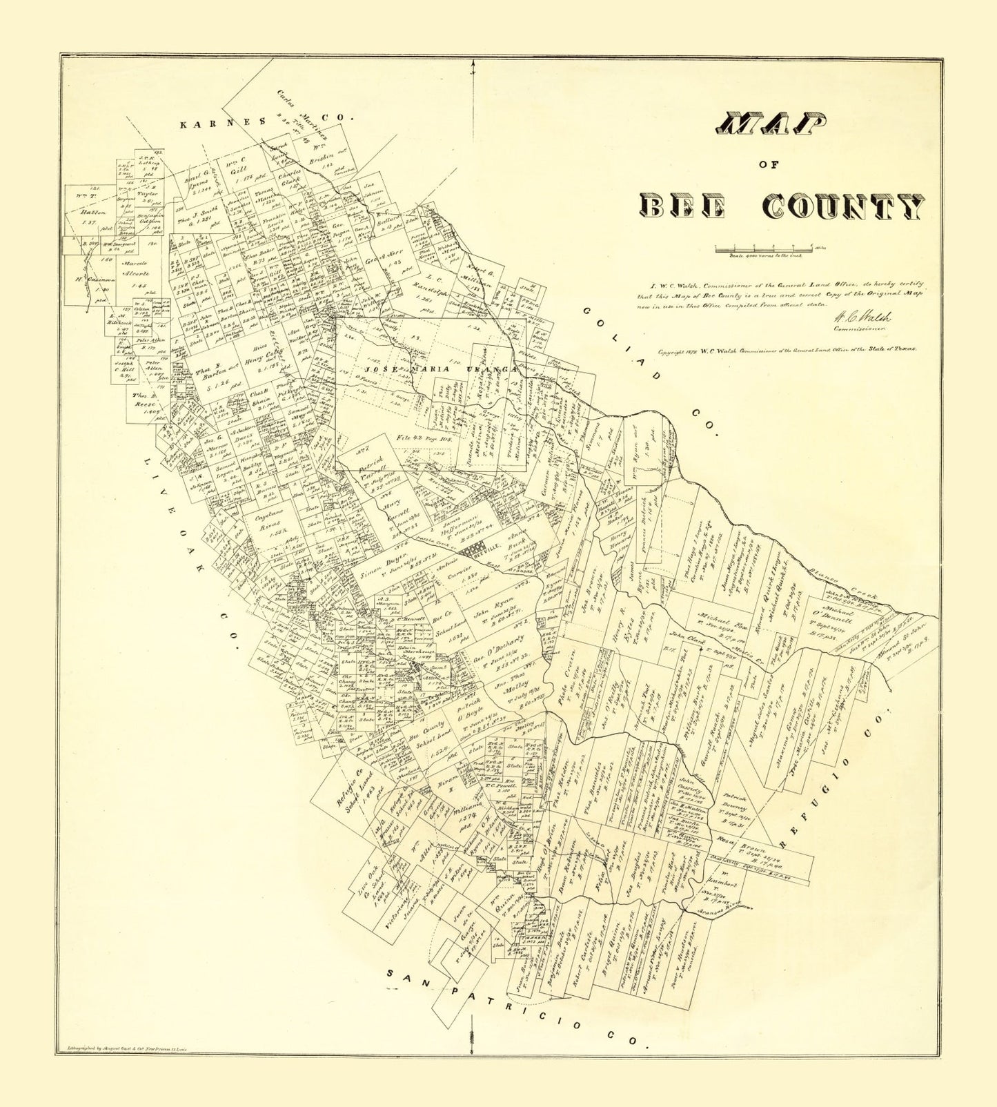 Vintage Map of Bee County, Texas, 1879