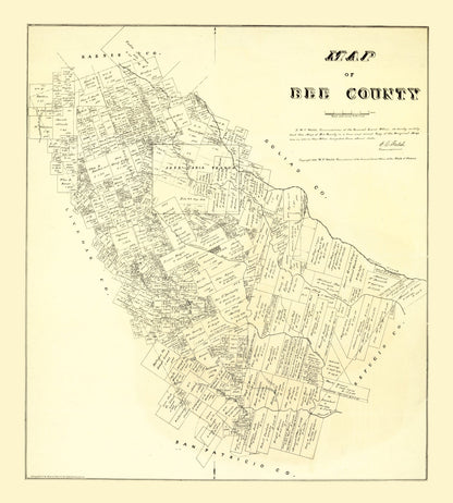 Vintage Map of Bee County, Texas, 1879
