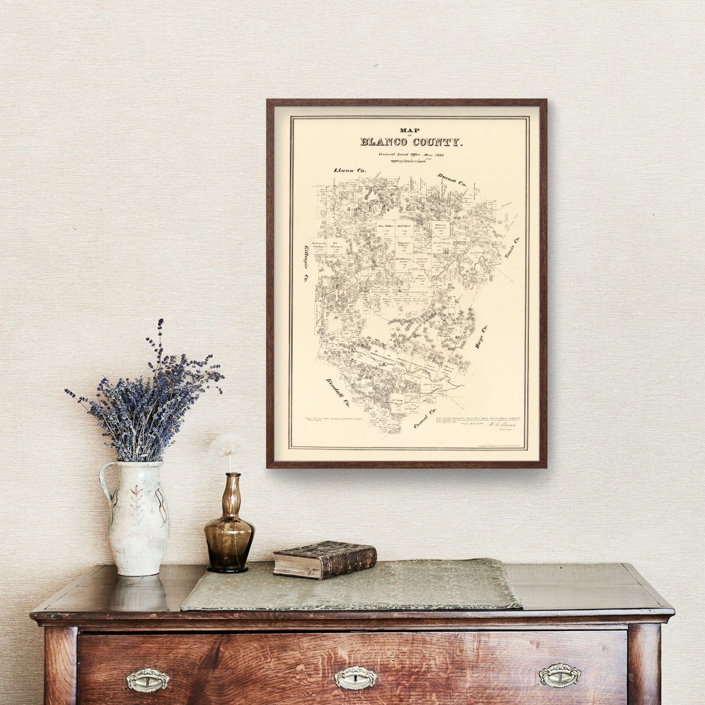 Vintage Map of Blanco County, Texas, 1879